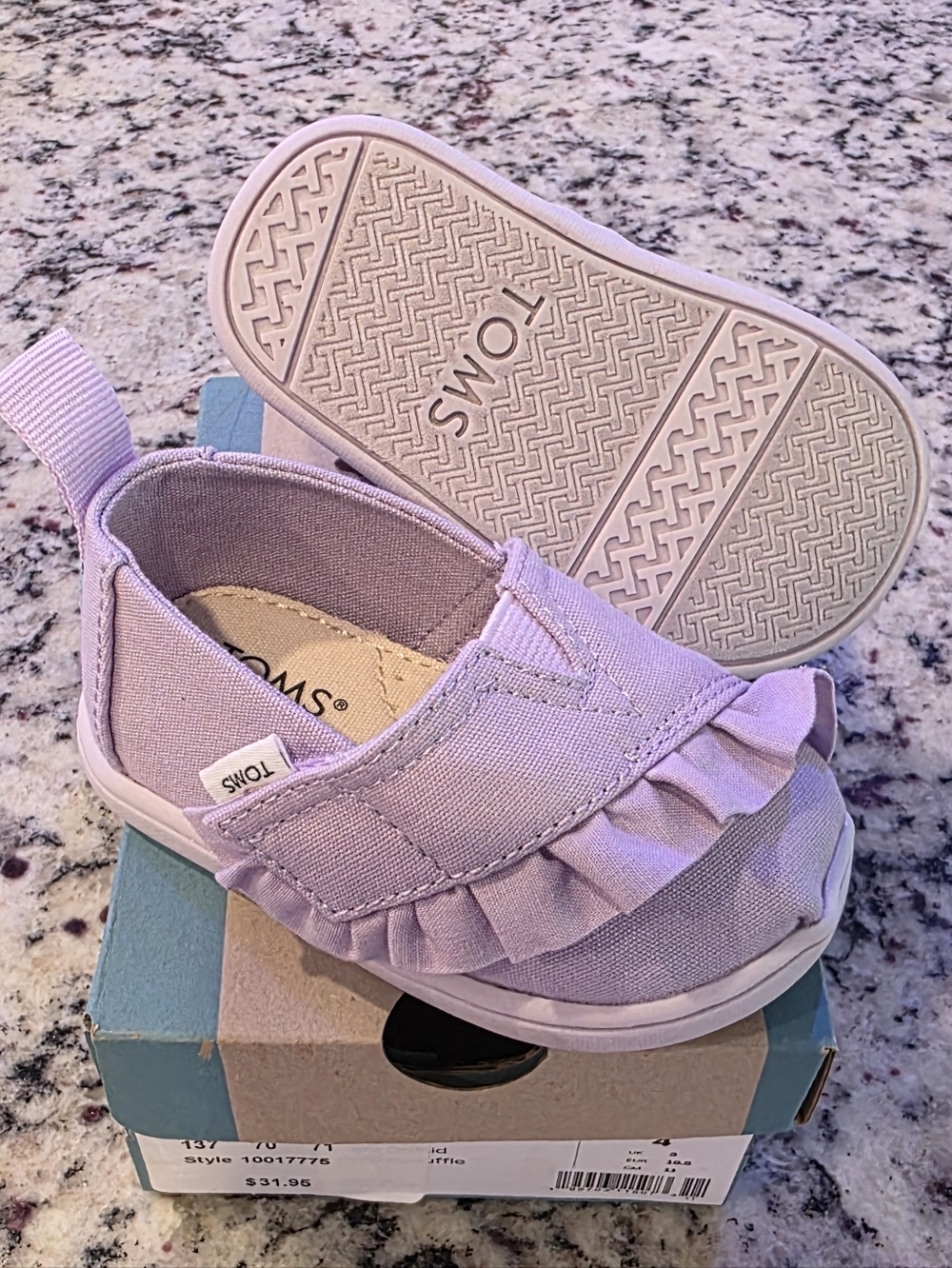 TOMS Kids Light Orchid Canvas Ruffle Alpargata - Size Tiny 4 - NWT/B